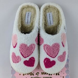 Hearts Slippers Sherpa Upper Fleece Memory Foam Slip On Ivory Pink M (7/8) NWT